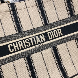 DIOR BOOK TOTE Apricot Black Stripe Embroidery Canvas Bag Large