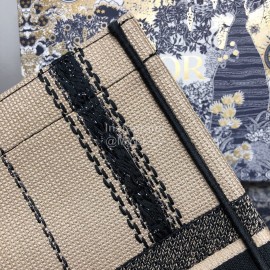 DIOR BOOK TOTE Apricot Black Stripe Embroidery Canvas Bag Large