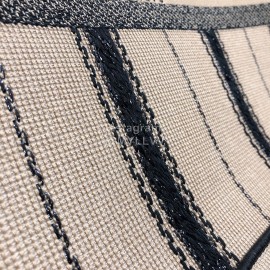 DIOR BOOK TOTE Apricot Black Stripe Embroidery Canvas Bag Large