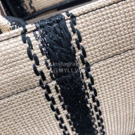 DIOR BOOK TOTE Apricot Black Stripe Embroidery Canvas Bag Large