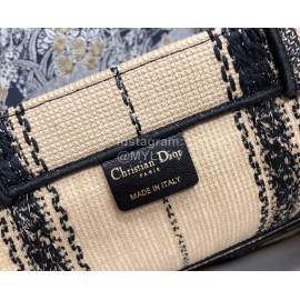 DIOR BOOK TOTE Apricot Black Stripe Embroidery Canvas Bag Large