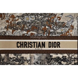 DIOR BOOK TOTE Beige Forest Oblique Embroidery Canvas Bag Large