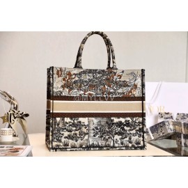 DIOR BOOK TOTE Beige Forest Oblique Embroidery Canvas Bag Large