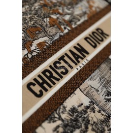 DIOR BOOK TOTE Beige Forest Oblique Embroidery Canvas Bag Large