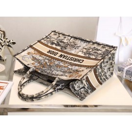 DIOR BOOK TOTE Beige Forest Oblique Embroidery Canvas Bag Large