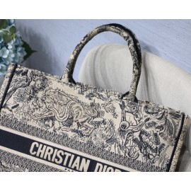 DIOR BOOK TOTE Black Tiger Oblique Embroidery Canvas Bag Large