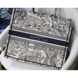 DIOR BOOK TOTE Black Tiger Oblique Embroidery Canvas Bag Large