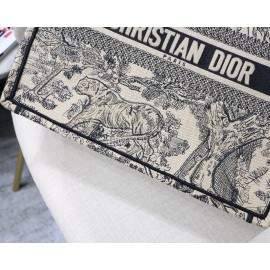 DIOR BOOK TOTE Black Tiger Oblique Embroidery Canvas Bag Large