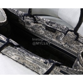 DIOR BOOK TOTE Black Tiger Oblique Embroidery Canvas Bag Large