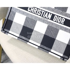 DIOR BOOK TOTE Black White Lattice Oblique Embroidery Canvas Bag Large