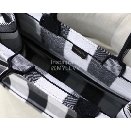 DIOR BOOK TOTE Black White Lattice Oblique Embroidery Canvas Bag Large