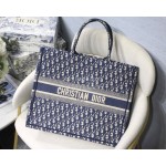 DIOR BOOK TOTE Blue Oblique Embroidery Canvas Bag Large