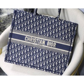 DIOR BOOK TOTE Blue Oblique Embroidery Canvas Bag Large
