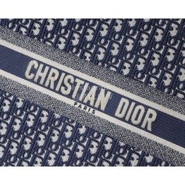 DIOR BOOK TOTE Blue Oblique Embroidery Canvas Bag Large