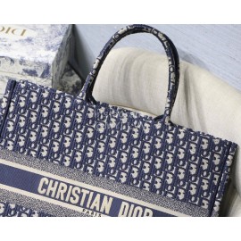 DIOR BOOK TOTE Blue Oblique Embroidery Canvas Bag Large