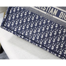 DIOR BOOK TOTE Blue Oblique Embroidery Canvas Bag Large