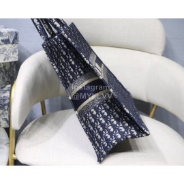 DIOR BOOK TOTE Blue Oblique Embroidery Canvas Bag Large