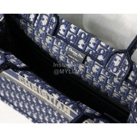 DIOR BOOK TOTE Blue Oblique Embroidery Canvas Bag Large