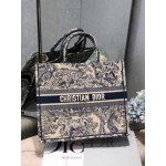 DIOR BOOK TOTE Blue Tiger Oblique Embroidery Canvas Bag Large