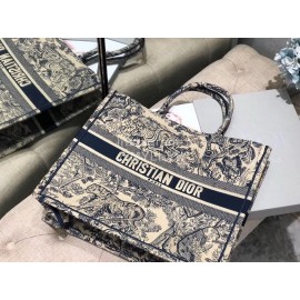 DIOR BOOK TOTE Blue Tiger Oblique Embroidery Canvas Bag Large