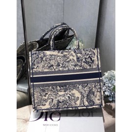 DIOR BOOK TOTE Blue Tiger Oblique Embroidery Canvas Bag Large