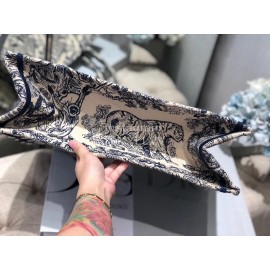 DIOR BOOK TOTE Blue Tiger Oblique Embroidery Canvas Bag Large