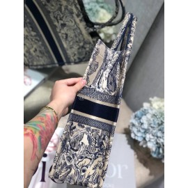 DIOR BOOK TOTE Blue Tiger Oblique Embroidery Canvas Bag Large