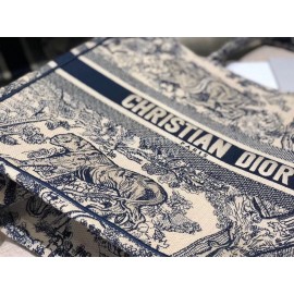 DIOR BOOK TOTE Blue Tiger Oblique Embroidery Canvas Bag Large