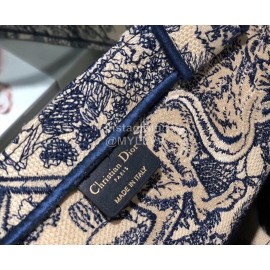 DIOR BOOK TOTE Blue Tiger Oblique Embroidery Canvas Bag Large