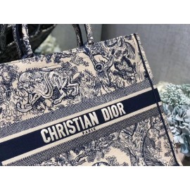 DIOR BOOK TOTE Blue Tiger Oblique Embroidery Canvas Bag Large