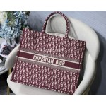 DIOR BOOK TOTE Burgundy Oblique Embroidery Canvas Bag Large