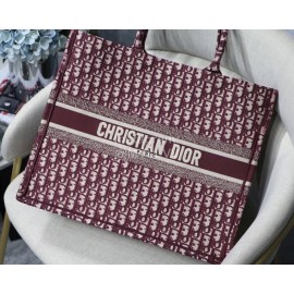 DIOR BOOK TOTE Burgundy Oblique Embroidery Canvas Bag Large