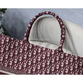 DIOR BOOK TOTE Burgundy Oblique Embroidery Canvas Bag Large