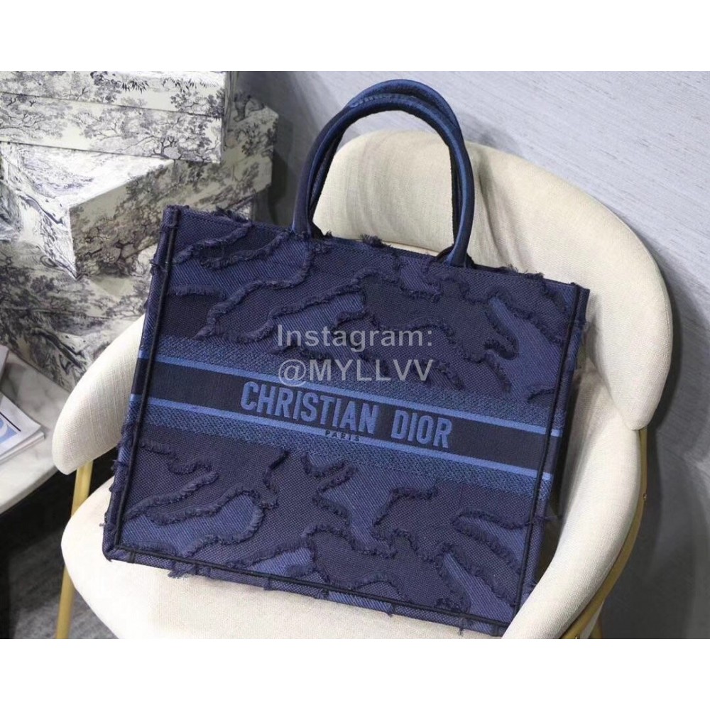 DIOR BOOK TOTE Camouflage Blue Oblique Embroidery Canvas Bag Large