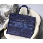 DIOR BOOK TOTE Camouflage Blue Oblique Embroidery Canvas Bag Large