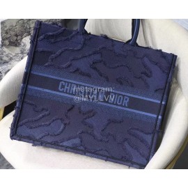 DIOR BOOK TOTE Camouflage Blue Oblique Embroidery Canvas Bag Large