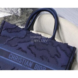 DIOR BOOK TOTE Camouflage Blue Oblique Embroidery Canvas Bag Large