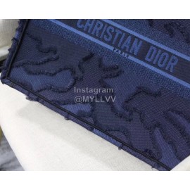 DIOR BOOK TOTE Camouflage Blue Oblique Embroidery Canvas Bag Large