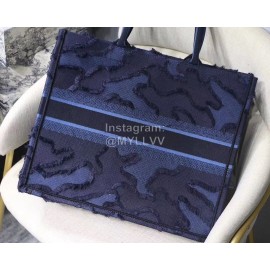 DIOR BOOK TOTE Camouflage Blue Oblique Embroidery Canvas Bag Large