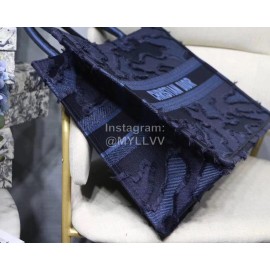 DIOR BOOK TOTE Camouflage Blue Oblique Embroidery Canvas Bag Large