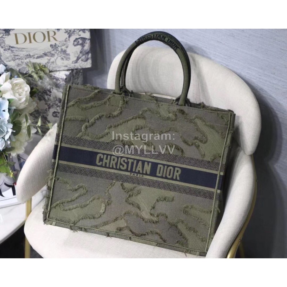 DIOR BOOK TOTE Camouflage Green Oblique Embroidery Canvas Bag Large