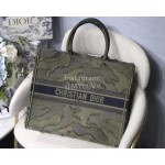 DIOR BOOK TOTE Camouflage Green Oblique Embroidery Canvas Bag Large