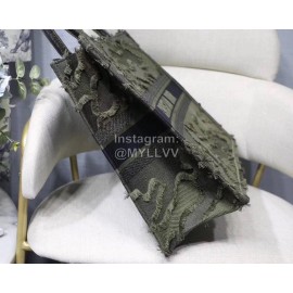 DIOR BOOK TOTE Camouflage Green Oblique Embroidery Canvas Bag Large