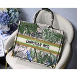 DIOR BOOK TOTE Green Coconut Tree Oblique Embroidery Canvas Bag Large