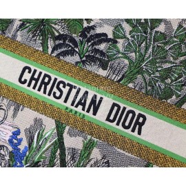 DIOR BOOK TOTE Green Coconut Tree Oblique Embroidery Canvas Bag Large