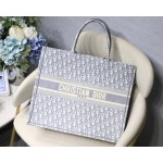 DIOR BOOK TOTE Grey Oblique Embroidery Canvas Bag Large