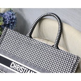 DIOR BOOK TOTE Houndstooth White Oblique Embroidery Canvas Bag Large