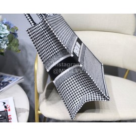 DIOR BOOK TOTE Houndstooth White Oblique Embroidery Canvas Bag Large
