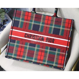 DIOR BOOK TOTE Lattice Colorful Oblique Embroidery Canvas Bag Large