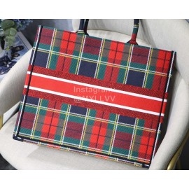 DIOR BOOK TOTE Lattice Colorful Oblique Embroidery Canvas Bag Large